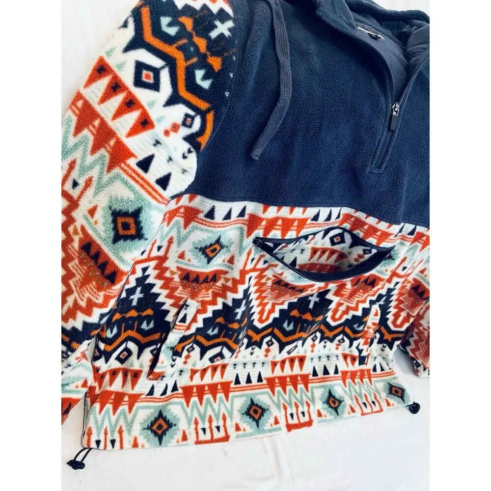 Aztec Tribal Geometric Fleece Quarter Zip Jacket Men’s L Free Nature